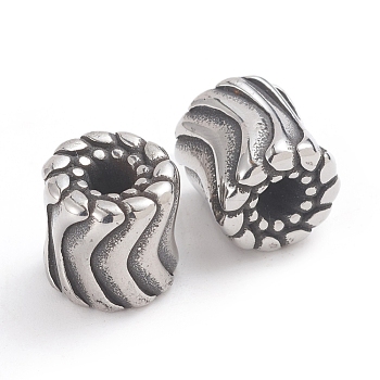 304 Stainless Steel Beads, Large Hole Beads, Column, Antique Silver, 11.5x11.5mm, Hole: 4mm