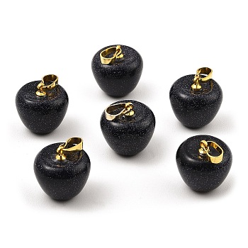 Synthetic Blue Goldstone Teacher Apple Charms, with Golden Plated Brass Snap on Bails, 14.5x14mm, Hole: 6.5x4mm