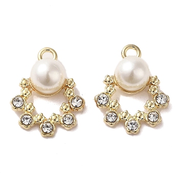 Alloy with Rhinestone Pendants, with ABS Imitation Pearl, Flower Charms, Golden, 21x17x8.5mm, Hole: 2mm