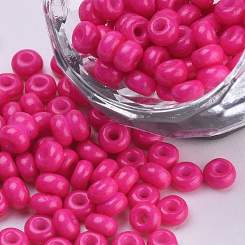 Baking Paint Glass Seed Beads, Round, Deep Pink, 4~4.5x3mm, Hole: 1~1.2mm, about 4500pcs/bag, about 450g/bag