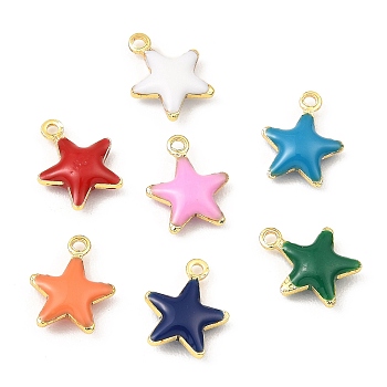 Brass Enamel Charms, Real 18K Gold Plated, Long-Lasting Plated, Lead Free & Cadmium Free, Star Charm, Mixed Color, 10x8x3mm, Hole: 1mm