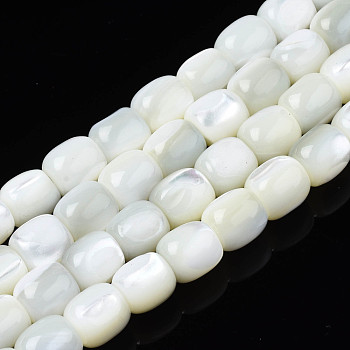 Natural Trochid Shell/Trochus Beads Strands, Barrel, White, 8x7.5mm, Hole: 1mm, about 50pcs/strand, 15.75 inch(40cm)