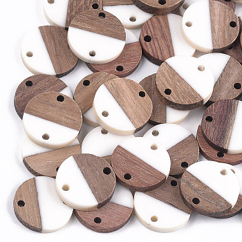 Resin & Wood Links, Flat Round, White, 18x3.5mm, Hole: 1.8mm