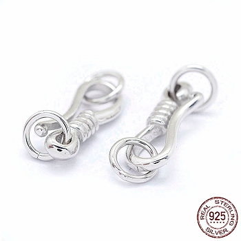 Rhodium Plated 925 Sterling Silver S-Hook Clasps, Platinum, 16.5x6.5x3mm, Hole: 4.5mm and 6x3.5mm