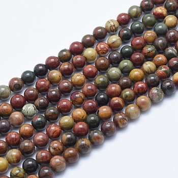 Natural Polychrome Jasper/Picasso Stone/Picasso Jasper Beads Strands, Round, 6mm, Hole: 1mm, about 62pcs/strand, 15.7 inch(40cm)