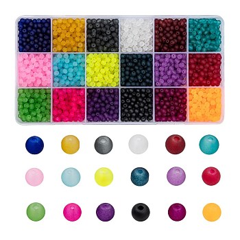 18 Colors Transparent Glass Beads, for Beading Jewelry Making, Frosted, Round, Mixed Color, 4mm, Hole: 1.1~1.6mm, about 3060pcs/box