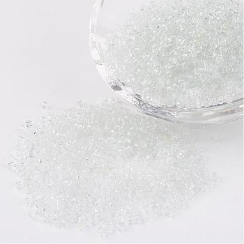 12/0 Glass Seed Beads, Transparent, Round, White, 2mm, Hole: 1mm, about 3100pcs/50g