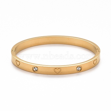 304 Stainless Steel Flat with Heart Pattern Bangle(BJEW-F430-01)-3