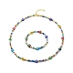 Lampwork Evil Eye & Glass Seed Beaded Necklace Stretch Bracelet(SJEW-JS01246)-1