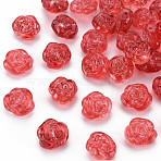 Transparent Baking Paint Glass Beads, Camellia, Crimson, 12.5x14x9mm, Hole: 1.2mm(GLAA-S190-022-A01)
