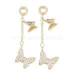 Brass Micro Pave Clear Cubic Zirconia Double Butterfly European Dangle Charms, Large Hole Pendants, Long-Lasting Plated, Rack Plating, Golden, 52.5mm, Hole: 4.2mm(KK-H257-04G)
