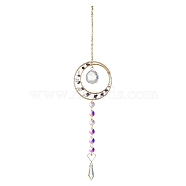 Glass Wind Chime, with Natural Amethyst Chip Beads and Iron Findings, Ring, Golden, 391mm(HJEW-P015-11)