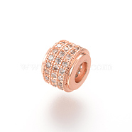 Brass Micro Pave Cubic Zirconia Beads, Column, Rose Gold, 9x6.5mm, Hole: 4mm(ZIRC-S053-YS013-1)