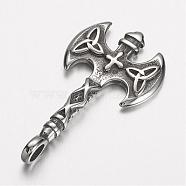 304 Stainless Steel Pendants, Axe, Antique Silver, 44x23.5x3.5mm, Hole: 4mm(STAS-D166-03AS)