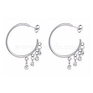 304 Stainless Steel Dangle Stud Earrings, Half Hoop Earrings, with Ear Nuts and Brass Rhinestone Charms, Stainless Steel Color, 32x33.5x2mm, Pin: 0.7mm(EJEW-JE04173-01)