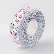 Flower Pattern Printed Grosgrain Ribbon, for Wrapping Ribbon Bow Making, White, 1 inch(25mm), about 100yards/roll(91.44m/roll)(SRIB-D058-01)