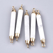 Electroplate Natural Howlite Links connectors, with Iron Findings, Column, Golden, 44~45x5mm, Hole: 1.8mm(G-S344-73J)