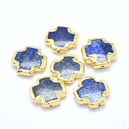 Natural Lapis Lazuli Beads, Golden Edge Plated, Cross, 20~23x19~24x5~7mm, Hole: 0.8~1mm(G-P380-01G)