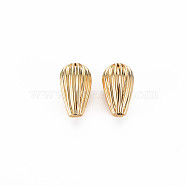 Rack Plating Brass Beads, Nickel Free, Grooved, Teardrop, Real 18K Gold Plated, 5x8mm, Hole: 0.8mm(KK-S360-162)
