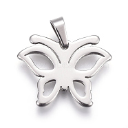 304 Stainless Steel Pendants, Butterfly, Stainless Steel Color, 21x16x1.5mm, Hole: 3x5mm(STAS-I096-01P)