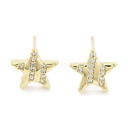 Brass Micro Pave Clear Cubic Zirconia Studs Earring for Women, Star, Real 18K Gold Plated, 9.5x10mm(EJEW-S217-F01)