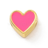 Eco-friendly Rack Plating Brass Enamel Beads, Cadmium Free & Lead Free, Long-Lasting Plated, Real 18K Gold Plated, Heart, Hot Pink, 7x7.5x5mm, Hole: 1.2mm(KK-F843-30G-04)