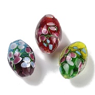 Handmade Lampwork Beads, Inner Flower, Oval, Mixed Color, 19~20x13~14mm, Hole: 1.6~1.8mm(LAMP-I027-08B)