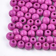 Natural Wood Beads, Dyed, Round, Magenta, 14x13mm, Hole: 3.5~4.5mm, about 680pcs/500g(WOOD-Q030-57A)