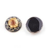 Resin Cabochons, Half Round/Dome, with Dried Flower Inside, Gold, 17.5~18x8.5~9.5mm(X-RESI-S320-18mm-28)