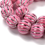 Grooved Resin Beads Strands, Silver Metal Enlaced, Pumpkin, Flamingo, 11.5x11mm, Hole: 3mm, about 32pcs/strand, 13.78 Inch(35cm)(RESI-M023-01B)