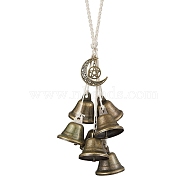 Iron Bell Wind Chimes, Witch Bells for Door Knob, Alloy Moon Star Charms and Cotton Cord Home Hanging Ornaments, Antique Bronze, 265mm(HJEW-JM01960)