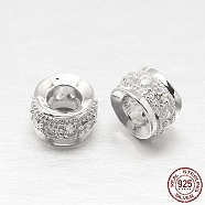 Rhodium Plated 925 Sterling Silver Cubic Zirconia European Beads, Column, Platinum, 7x4mm, Hole: 3mm(STER-O024-01)