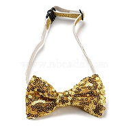 Adjustable Cat Dog Bowknot Collars, Sequin/Paillette Beaded Pet's Bow Tie, Pet Bowknot Necktie, Gold, 190~350mm(ANIM-PW0004-26G)