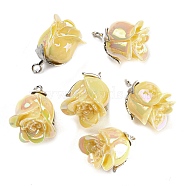 Opaque Resin Pendants, AB Color, Flower Charms with Platinum Tone Alloy Leaf, Yellow, 18.5x10x10mm, Hole: 1.4mm(RESI-K031-05A-P)
