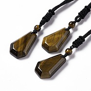 Natural Tiger Eye Hexagon Pendant Necklace with Nylon Cord, Gemstone Jewelry for Men Women, 25.20 inch(64cm)(NJEW-G094-A04)