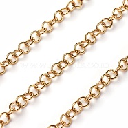 Vacuum Plating 304 Stainless Steel Rolo Chains, Belcher Chain, with Spool, Unwelded, Golden, 4x4x0.8mm, about 32.8 Feet(10m)/roll(CHS-I001-04)