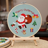 DIY Christmas Theme Embroidery Kits, Including Printed Cotton Fabric, Embroidery Thread & Needles, Plastic Embroidery Hoop, Santa Claus, 275x275mm(XMAS-PW0001-176C-01)