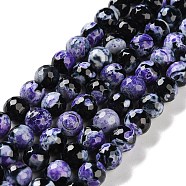Natural Fire Crackle Agate Beads Strands, Dyed & Heated, Faceted, Round, Indigo, 10mm, Hole: 0.8mm, about 37pcs/strand, 14.96''(38cm)(G-M437-A01-01I)