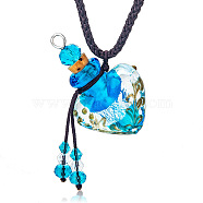 Baroque Style Heart Handmade Lampwork Perfume Essence Bottle Pendant Necklace, Adjustable Braided Cord Necklace, Sweater Necklace for Women, Dodger Blue, 18-7/8~26-3/4 inch(48~68cm)(PW-WG87634-04)