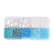DIY 10 Style ABS & Acrylic Beads Jewelry Making Finding Kit, Heart & Barrel & Round & Flat Round & Imitation Pearl, Light Sky Blue, 7~18.5x7.5x2~10.5x1.5~5mm, Hole: 0.7~1.2mm(DIY-N0012-05D)
