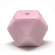 Food Grade Eco-Friendly Silicone Beads, Chewing Beads For Teethers, DIY Nursing Necklaces Making, Faceted Cube, Pink, 17x17x17mm, Hole: 2mm(SIL-Q009A-58)
