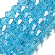 Electroplate Glass Beads Strands, AB Color Plated, Faceted, Bicone, Deep Sky Blue, 6x5.5~6mm, Hole: 1mm, about 47~48pcs/strand, 10.83 inch(27.5cm)(EGLA-Q118-6mm-B05)