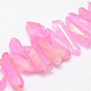 Electroplated Natural Quartz Crystal Bead Strands, Nuggets, Dyed, Pearl Pink, 16~36x5~8x5~8mm, Hole: 1mm, about 15pcs/strand, 4 inch(G-G896-03)