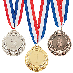 GLOBLELAND 6Pcs 3 Colors Zinc Alloy Medals, with Polyester Cord, Flat Round with Number 1 & 2 & 3, Mixed Color, 18.6 inch(47.4cm), 2pcs/color(NJEW-GL0001-01)