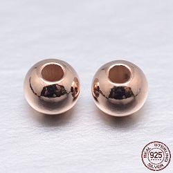 Round 925 Sterling Silver Spacer Beads, Real Rose Gold Plated, 2mm, Hole: 0.7~1mm, about 820pcs/20g(STER-M103-04-2mm-RG)