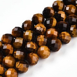 Natural Tiger Eye Beads Strands, Round with Faceted, 7.5~8mm, Hole: 1mm, about 23~26pcs/strand, 7.36~7.72''(18.7~19.6cm)(G-S345-8mm-22)