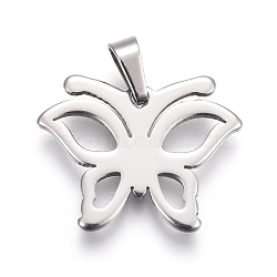 Tarnish Resistant 304 Stainless Steel Pendants, Butterfly, Stainless Steel Color, 21x16x1.5mm, Hole: 3x5mm(STAS-I096-01P)