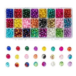 24 Colors Transparent Crackle Glass Beads, Oval, Mixed Color, 8x5.5~6mm, Hole: 1mm, 24 colors, 50pcs/color, 1200pcs/box(CCG-JP0001-01C)
