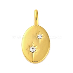 304 Stainless Steel Micro Pave Cubic Zirconia Pendants, Real 18K Gold Plated, Oval, 25.5x18x2.5mm, Hole: 5x3mm(STAS-Z096-01G-02)