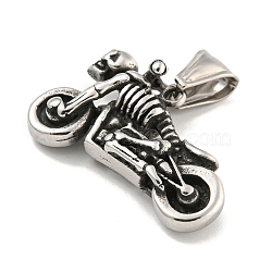 316 Surgical Stainless Steel Pendants, Motorcycles with Skeletons Charm, Antique Silver, 19.6x32.5x10.6mm, Hole: 8.5x4.2mm(STAS-E212-144AS)